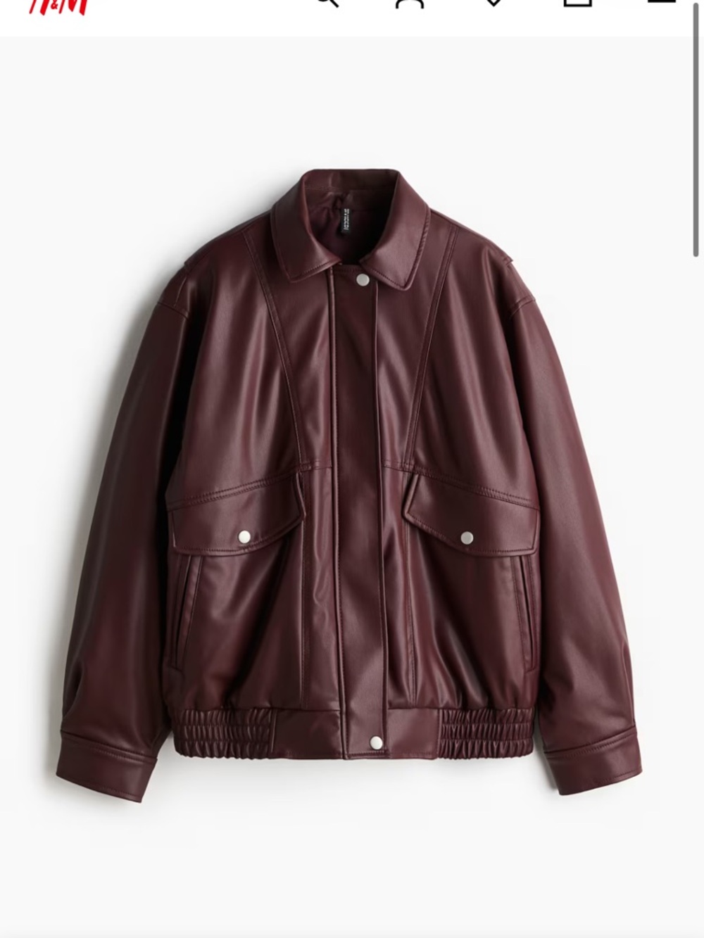 H&M Deep Burgundy Faux Leather Bomber Jacket